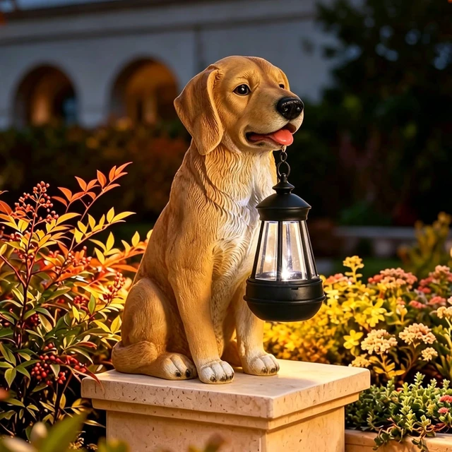 Alt view image 5 of 7 - Solar Golden Retriever Dog Statue Garden Decor with Solar Lights