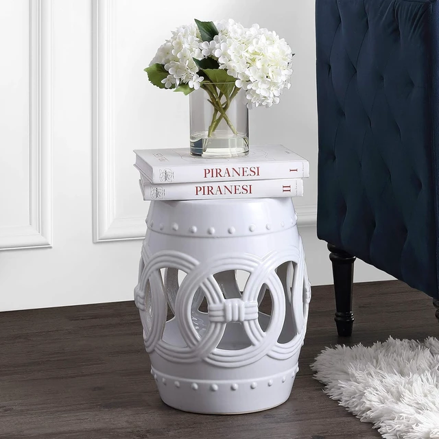 Alt view image 2 of 7 - 16" White Lucky Coins Ceramic Garden Stool Side Table