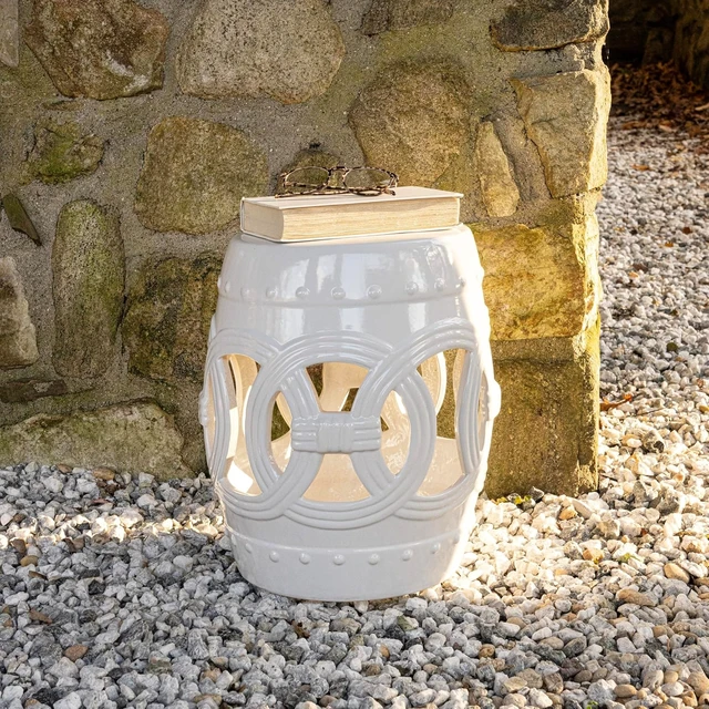 Alt view image 5 of 7 - 16" White Lucky Coins Ceramic Garden Stool Side Table