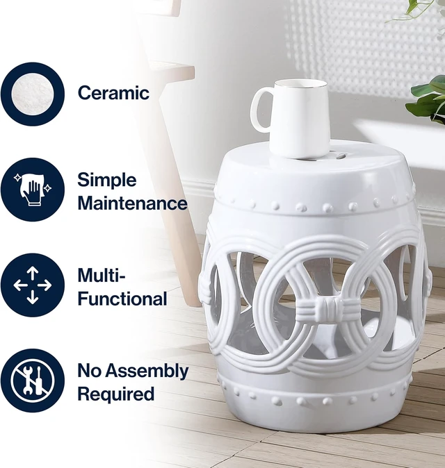 Alt view image 6 of 7 - 16" White Lucky Coins Ceramic Garden Stool Side Table