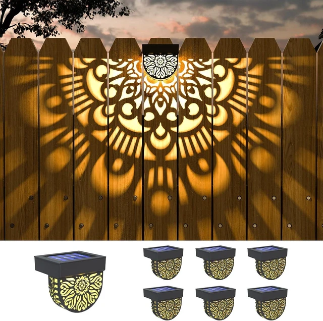Main image of 6 Pack Mandala Solar Fence Lights Black Waterproof Solar Powered Wall/Deck Step Lights for Garden, Post, Patio, Backyard & Yard Decor