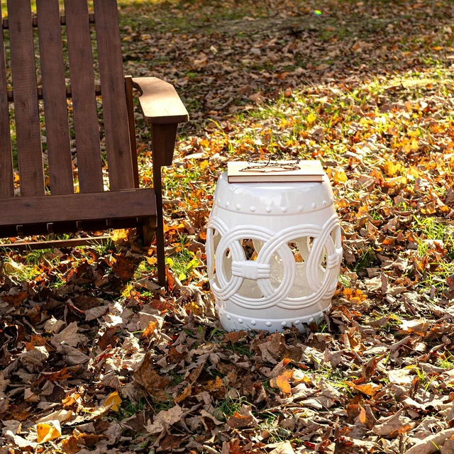 Alt view image 7 of 7 - 16" White Lucky Coins Ceramic Garden Stool Side Table