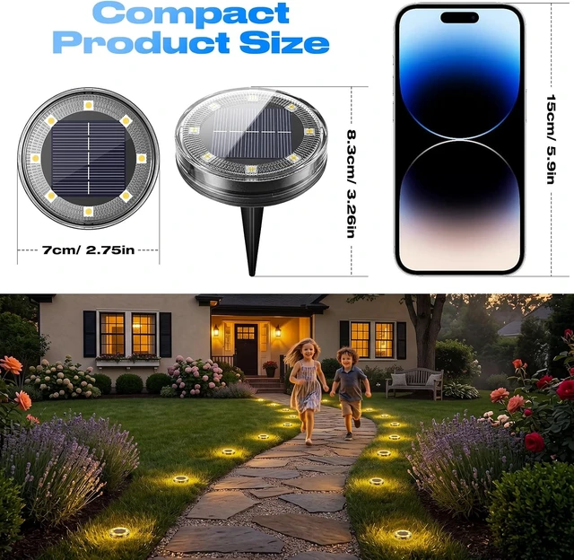 Alt view image 6 of 6 - 16 Pack Anti-Rust Solar Ground Lights Warm White Outdoor Disk Lights
