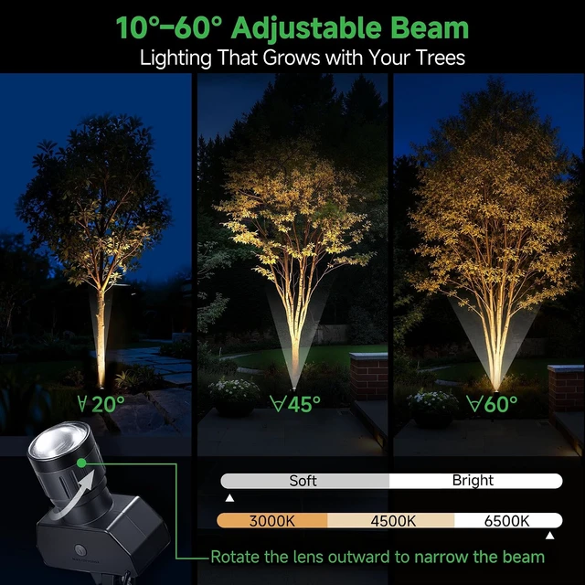 Alt view image 4 of 7 - 2 Pack Adjustable Solar Spot Lights Beam Focus Uplights with Separate Panel, Warm White & Daylight Selectable for House Exterior, Flag & Trees
