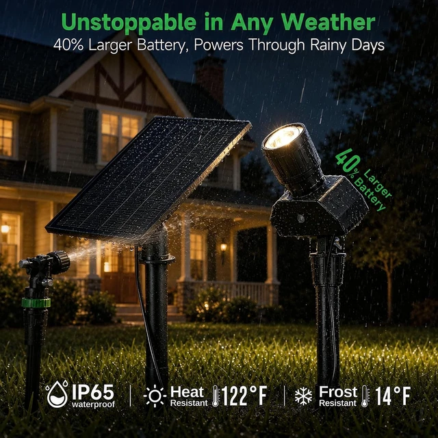 Alt view image 5 of 7 - 2 Pack Adjustable Solar Spot Lights Beam Focus Uplights with Separate Panel, Warm White & Daylight Selectable for House Exterior, Flag & Trees