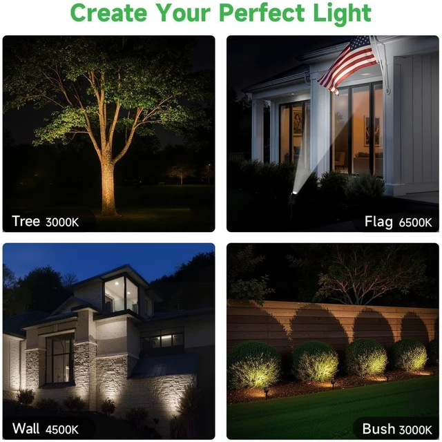 Alt view image 7 of 7 - 2 Pack Adjustable Solar Spot Lights Beam Focus Uplights with Separate Panel, Warm White & Daylight Selectable for House Exterior, Flag & Trees