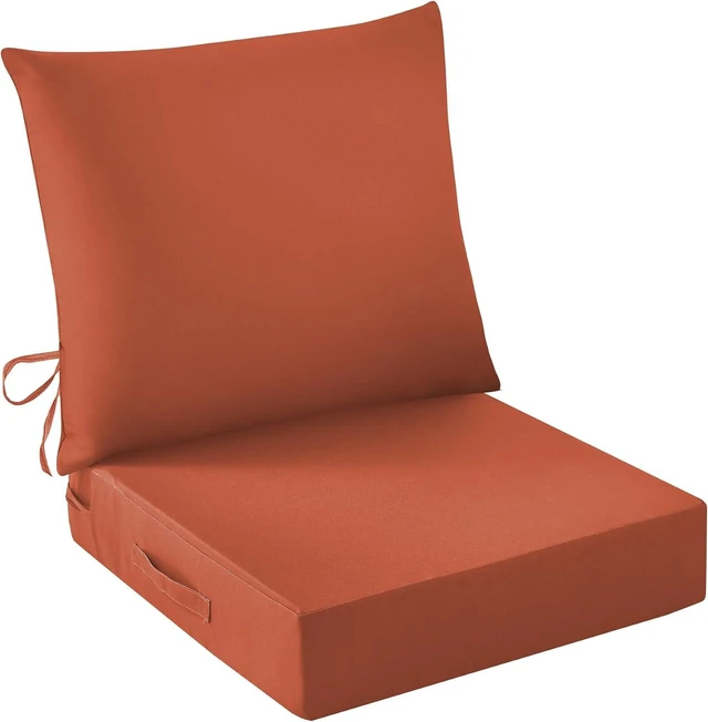 Main image of 24 x 24 x 5.75 Inch Outdoor Seat Cushion Set Waterproof & Fade Resistant Patio Cushions with Handle & Ties for Chair, Sofa & Couch, Spice