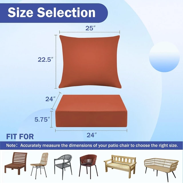 Alt view image 2 of 7 - 24 x 24 x 5.75 Inch Outdoor Seat Cushion Set Waterproof & Fade Resistant Patio Cushions with Handle & Ties for Chair, Sofa & Couch, Spice