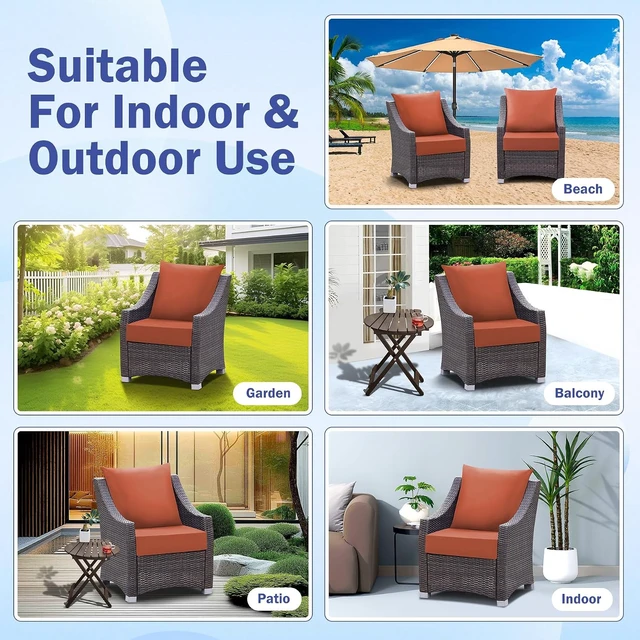 Alt view image 7 of 7 - 24 x 24 x 5.75 Inch Outdoor Seat Cushion Set Waterproof & Fade Resistant Patio Cushions with Handle & Ties for Chair, Sofa & Couch, Spice