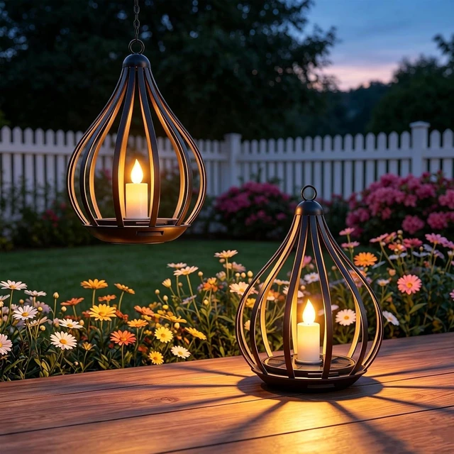 Main image of 2 Pack Waterproof Hanging Solar Lanterns Outdoor Decor Solar Lights