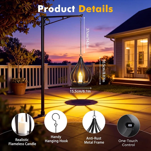 Alt view image 5 of 7 - 2 Pack Waterproof Hanging Solar Lanterns Outdoor Decor Solar Lights