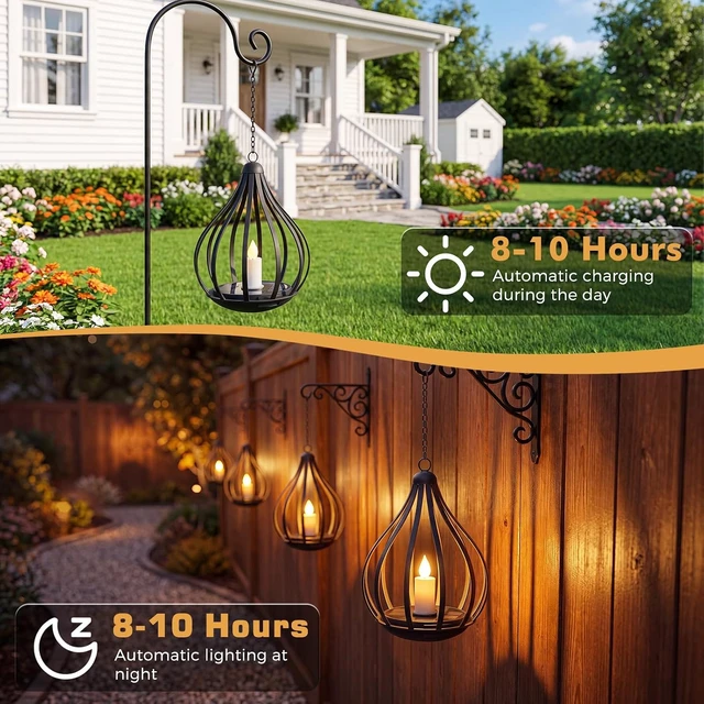 Alt view image 6 of 7 - 2 Pack Waterproof Hanging Solar Lanterns Outdoor Decor Solar Lights