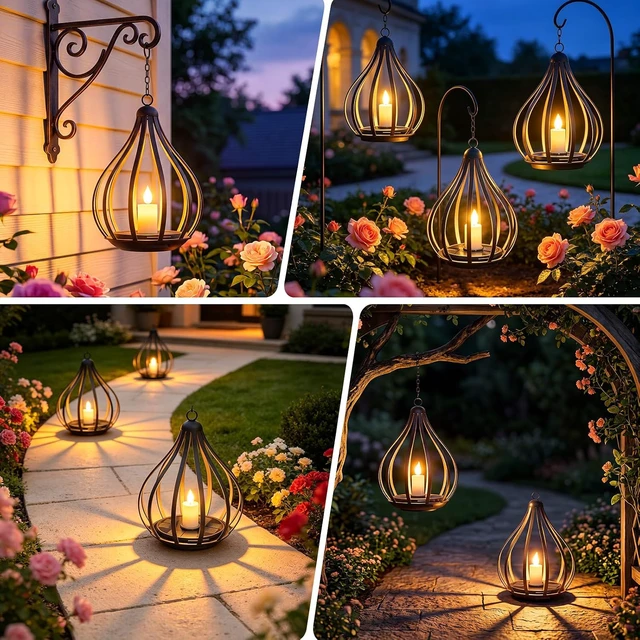 Alt view image 7 of 7 - 2 Pack Waterproof Hanging Solar Lanterns Outdoor Decor Solar Lights