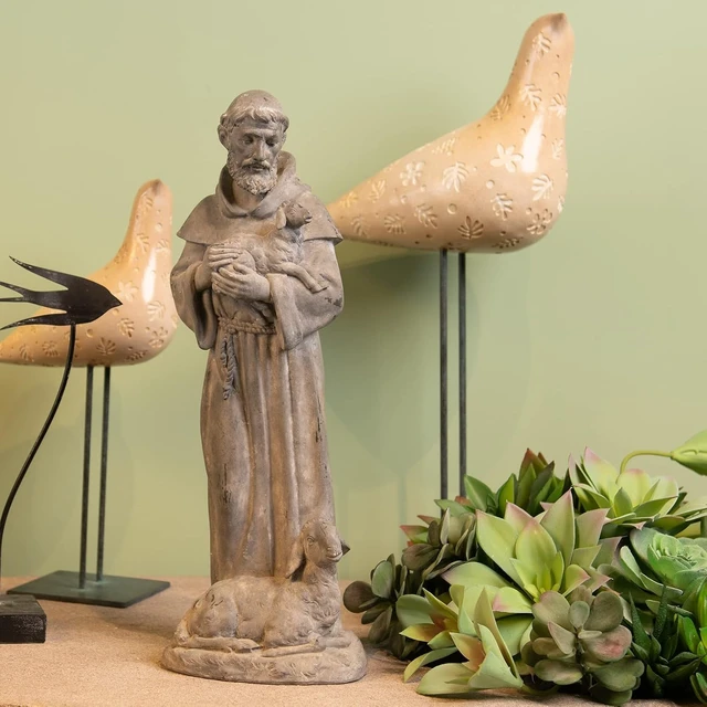 Alt view image 4 of 7 - 15.2 Inch Vintage St Francis Garden Statue Resin Patron of Animals Figurine with Sheep for Garden Decor