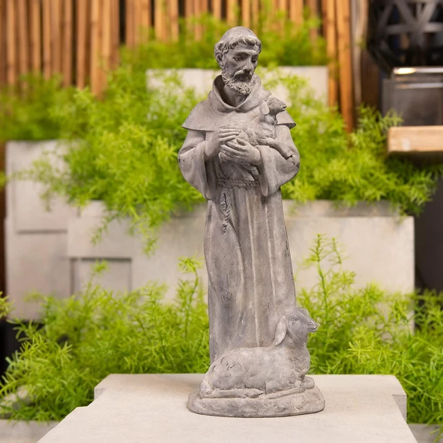 Alt view image 5 of 7 - 15.2 Inch Vintage St Francis Garden Statue Resin Patron of Animals Figurine with Sheep for Garden Decor