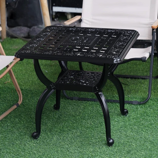 Alt view image 7 of 7 - Jardin DE Centennial Anti-Rust Cast Aluminum Outdoor Side Table Patio Coffee Bistro End Table for Indoor, Garden, Porch & Balcony (Square Black)