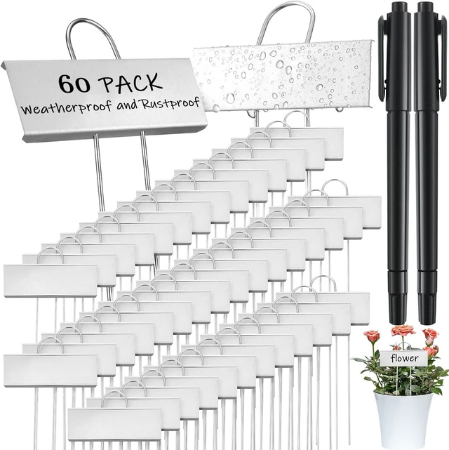 Main image of 62 Pcs 10.6 Inch Stainless Steel Plant Labels with Pens Weatherproof Reusable Garden Markers for Flower, Fruit & Vegetable Seedlings (Silver Label with Black Ink)