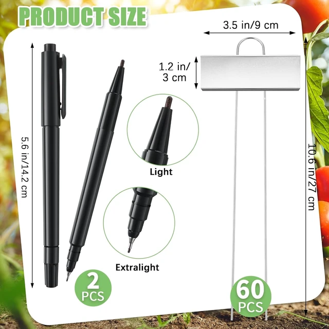 Alt view image 2 of 7 - 62 Pcs 10.6 Inch Stainless Steel Plant Labels with Pens Weatherproof Reusable Garden Markers for Flower, Fruit & Vegetable Seedlings (Silver Label with Black Ink)