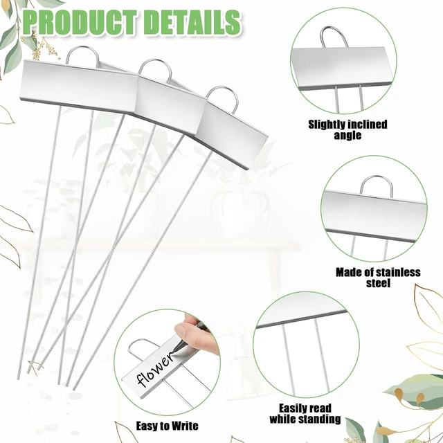 Alt view image 3 of 7 - 62 Pcs 10.6 Inch Stainless Steel Plant Labels with Pens Weatherproof Reusable Garden Markers for Flower, Fruit & Vegetable Seedlings (Silver Label with Black Ink)