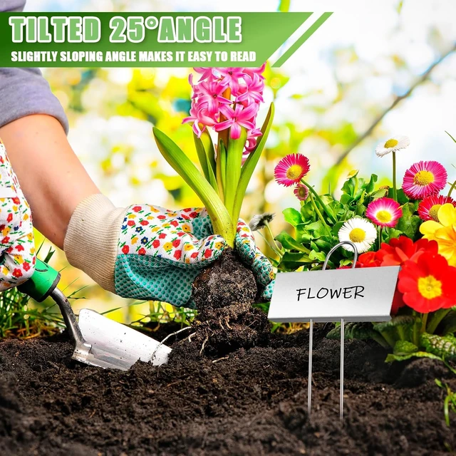 Alt view image 4 of 7 - 62 Pcs 10.6 Inch Stainless Steel Plant Labels with Pens Weatherproof Reusable Garden Markers for Flower, Fruit & Vegetable Seedlings (Silver Label with Black Ink)