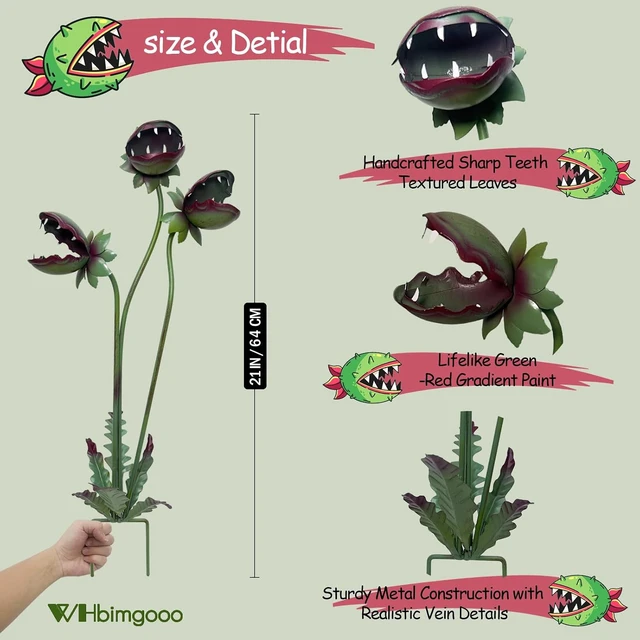 Alt view image 4 of 7 - 25 Inch Metal Venus Flytrap Garden Stake Outdoor Flower Yard Art