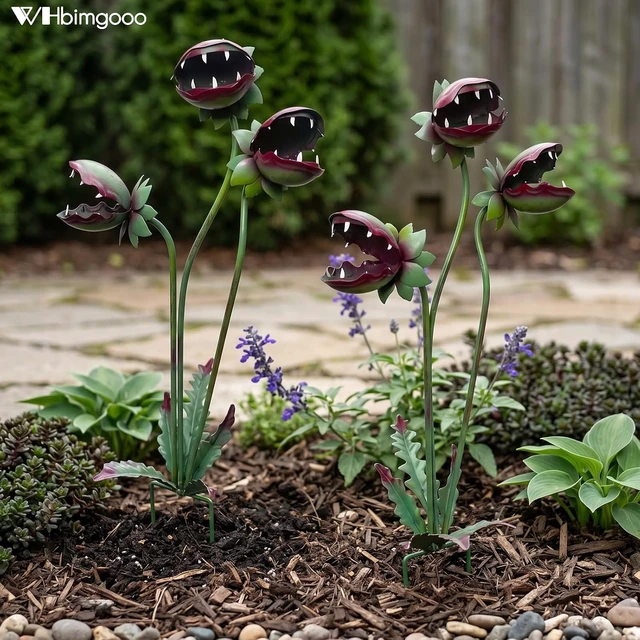 Alt view image 7 of 7 - 25 Inch Metal Venus Flytrap Garden Stake Outdoor Flower Yard Art