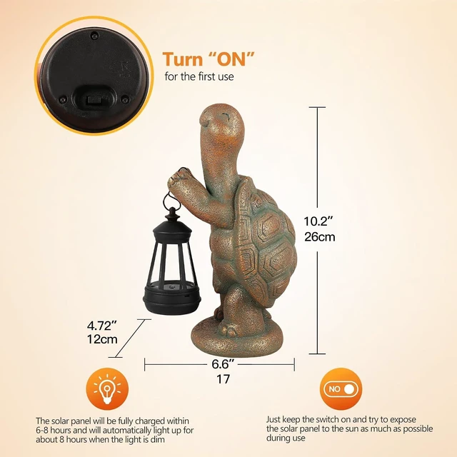 Alt view image 2 of 7 - Solar Turtle Garden Statue Resin Outdoor Figurine with Solar Light Lantern