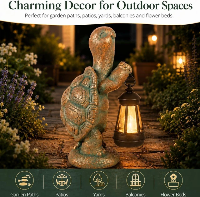 Alt view image 3 of 7 - Solar Turtle Garden Statue Resin Outdoor Figurine with Solar Light Lantern