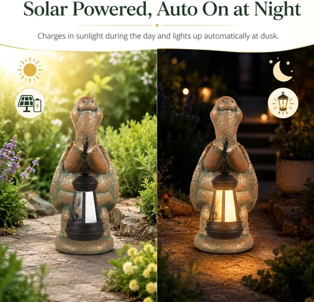 Alt view image 6 of 7 - Solar Turtle Garden Statue Resin Outdoor Figurine with Solar Light Lantern