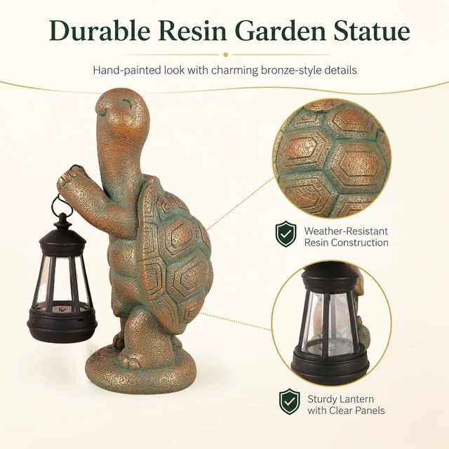 Alt view image 5 of 7 - Solar Turtle Garden Statue Resin Outdoor Figurine with Solar Light Lantern