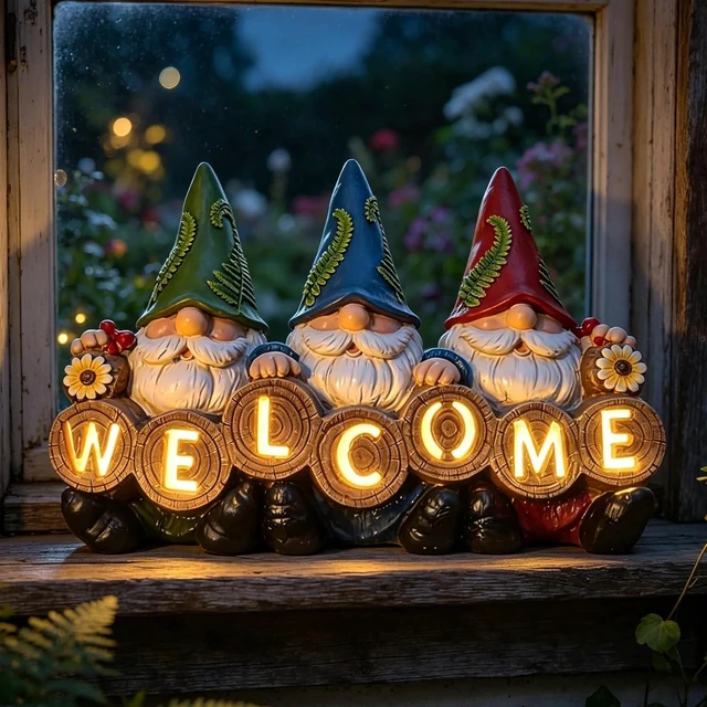 Main image of Solar Light-Up Welcome Gnome Garden Statue Waterproof Resin Outdoor Figurine for Patio, Yard, Porch & Balcony, Gift for Women & Grandma