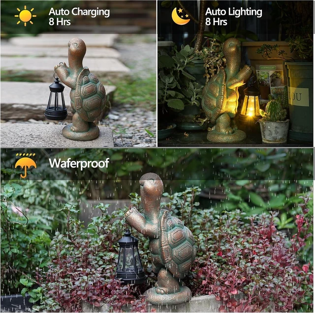 Alt view image 7 of 7 - Solar Turtle Garden Statue Resin Outdoor Figurine with Solar Light Lantern