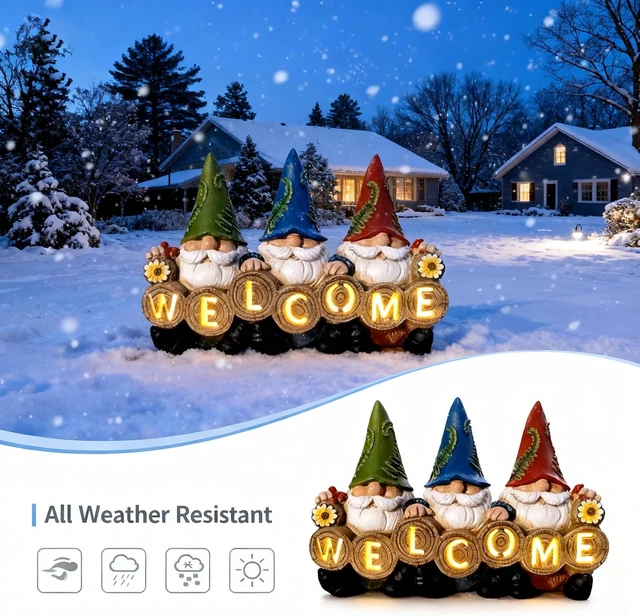 Alt view image 5 of 7 - Solar Light-Up Welcome Gnome Garden Statue Waterproof Resin Outdoor Figurine for Patio, Yard, Porch & Balcony, Gift for Women & Grandma