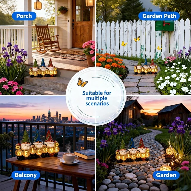 Alt view image 6 of 7 - Solar Light-Up Welcome Gnome Garden Statue Waterproof Resin Outdoor Figurine for Patio, Yard, Porch & Balcony, Gift for Women & Grandma