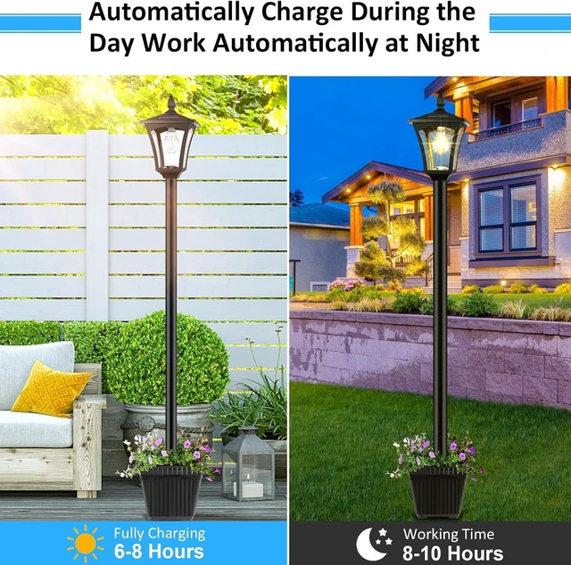 Alt view image 3 of 7 - 72" Solar Post Light with Planter Waterproof Outdoor Lamp for Backyard, Pathway, Patio, Lawn & Driveway Decor