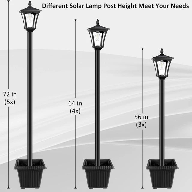 Alt view image 6 of 7 - 72" Solar Post Light with Planter Waterproof Outdoor Lamp for Backyard, Pathway, Patio, Lawn & Driveway Decor