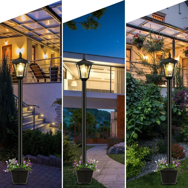 Alt view image 7 of 7 - 72" Solar Post Light with Planter Waterproof Outdoor Lamp for Backyard, Pathway, Patio, Lawn & Driveway Decor
