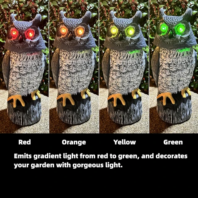 Alt view image 4 of 6 - Solar Powered Garden Owl Statue with Motion Detection, Rotating Head, Realistic Hoots & Silent Mode Outdoor Owl Decoration for Home, Garden, Patio & Lawn