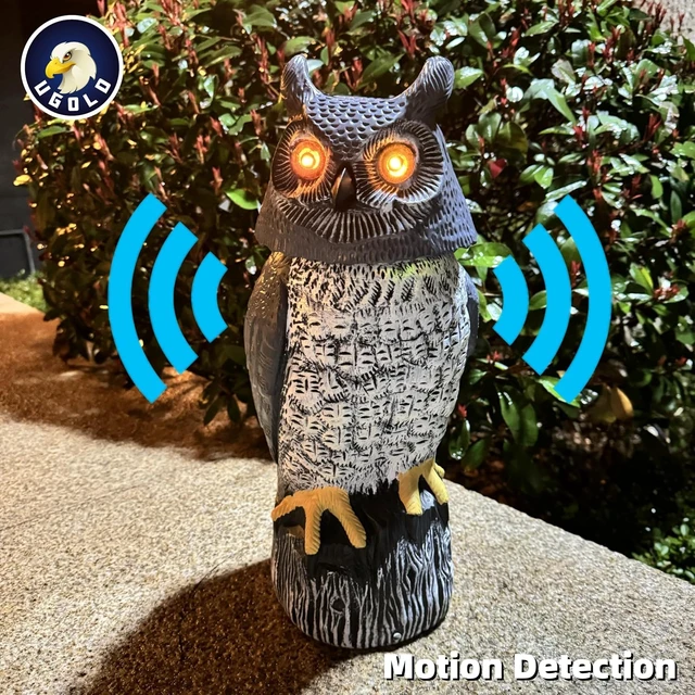 Alt view image 5 of 6 - Solar Powered Garden Owl Statue with Motion Detection, Rotating Head, Realistic Hoots & Silent Mode Outdoor Owl Decoration for Home, Garden, Patio & Lawn