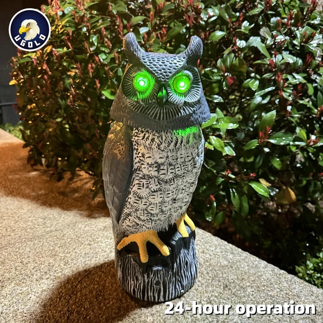 Alt view image 6 of 6 - Solar Powered Garden Owl Statue with Motion Detection, Rotating Head, Realistic Hoots & Silent Mode Outdoor Owl Decoration for Home, Garden, Patio & Lawn