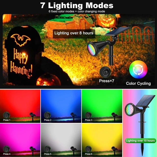 Alt view image 3 of 6 - 8 Pack Color Changing Solar Lights 180° Adjustable RGB Landscape Spotlights with 7 Modes, Waterproof for Yard, Pathway & Garden