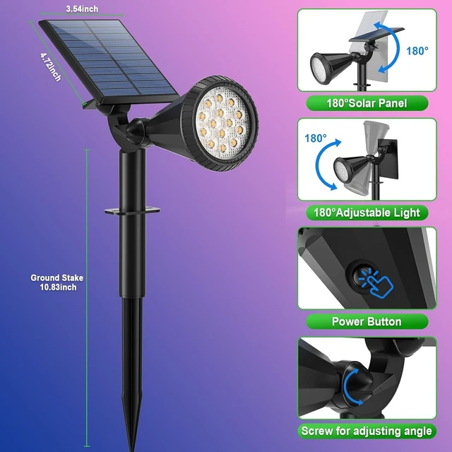 Alt view image 6 of 6 - 8 Pack Color Changing Solar Lights 180° Adjustable RGB Landscape Spotlights with 7 Modes, Waterproof for Yard, Pathway & Garden