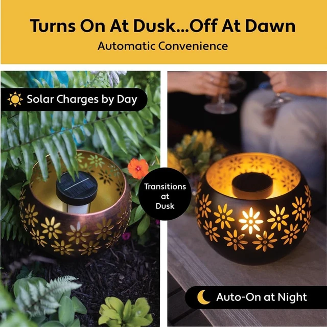 Alt view image 3 of 7 - 1-Pack Waterproof Metal Solar Lanterns with Flickering Flame Outdoor Porch Lights for Tabletop, Patio, Garden & Landscape Decor (Matte Black)