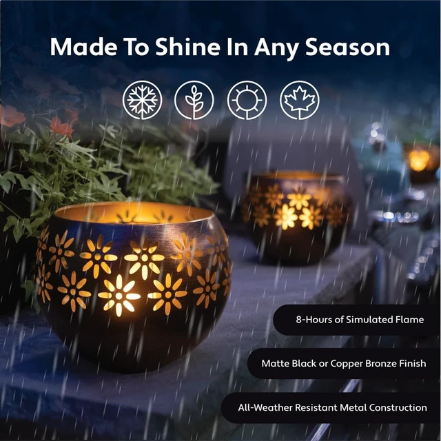Alt view image 4 of 7 - 1-Pack Waterproof Metal Solar Lanterns with Flickering Flame Outdoor Porch Lights for Tabletop, Patio, Garden & Landscape Decor (Matte Black)