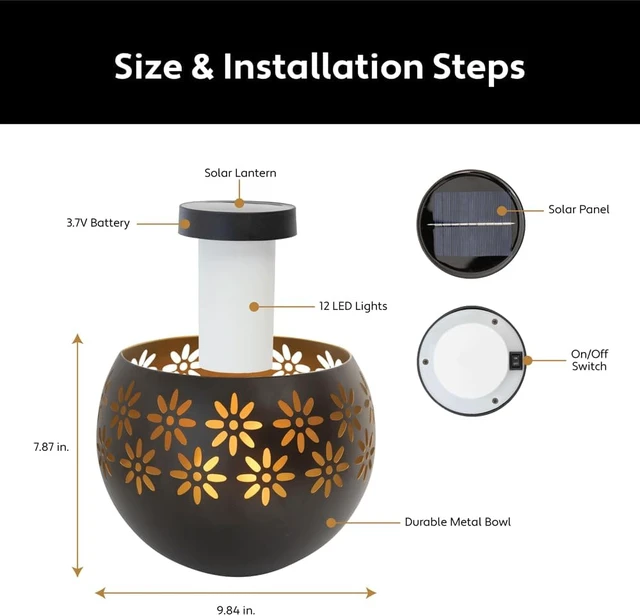 Alt view image 6 of 7 - 1-Pack Waterproof Metal Solar Lanterns with Flickering Flame Outdoor Porch Lights for Tabletop, Patio, Garden & Landscape Decor (Matte Black)