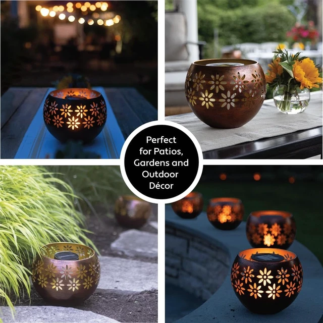 Alt view image 7 of 7 - 1-Pack Waterproof Metal Solar Lanterns with Flickering Flame Outdoor Porch Lights for Tabletop, Patio, Garden & Landscape Decor (Matte Black)