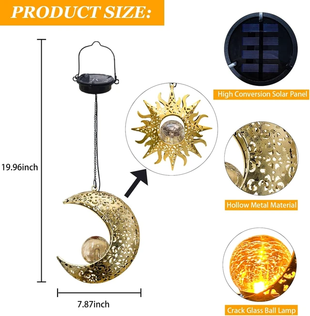 Alt view image 2 of 7 - Waterproof Solar Sun & Moon Hanging Lights Outdoor Lanterns, Garden Gifts