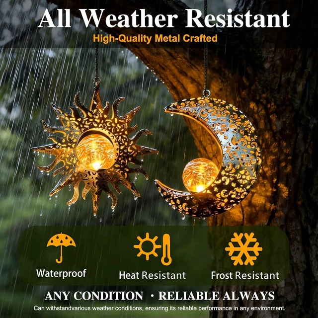 Alt view image 4 of 7 - Waterproof Solar Sun & Moon Hanging Lights Outdoor Lanterns, Garden Gifts