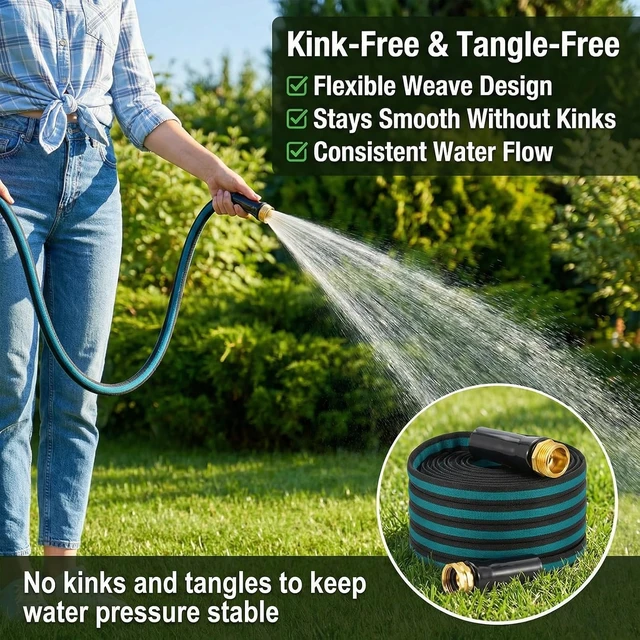 Alt view image 2 of 7 - 75 Ft Kink-Resistant Lightweight Garden Hose Flexible High-Pressure Hose for Outdoor Watering, Lawn Care, Garden & Car Cleaning