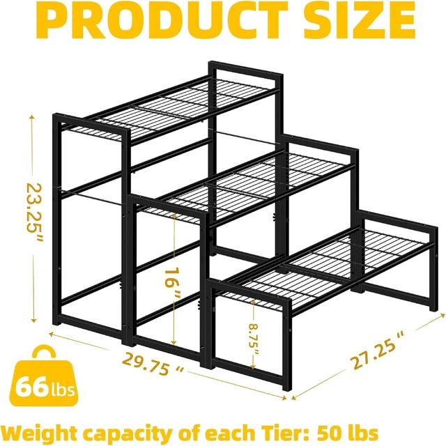Alt view image 6 of 6 - 3 Tier Stackable Metal Plant Stand Waterproof Heavy Duty Tall Flower Pot Holder & Display Rack for Indoor & Outdoor Garden, Black